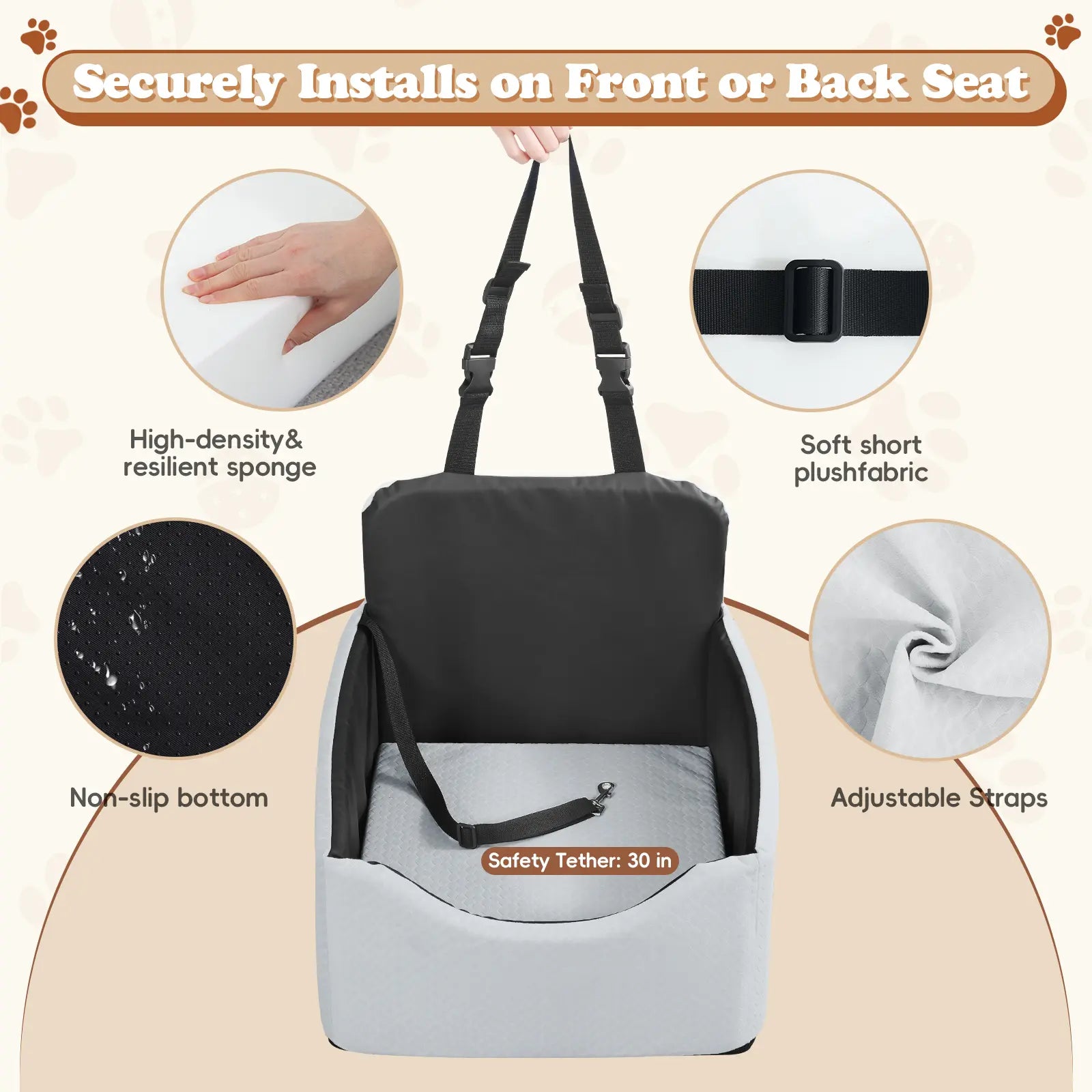 VALUXE Dog Car Booster Seat - All-Season Enclosed Design with Seat Belt Straps, Non-Slip and Waterproof Pet Travel Seat