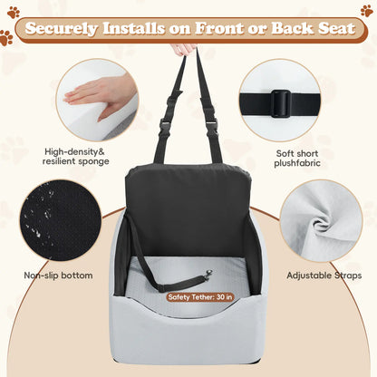 VALUXE Dog Car Booster Seat - All-Season Enclosed Design with Seat Belt Straps, Non-Slip and Waterproof Pet Travel Seat