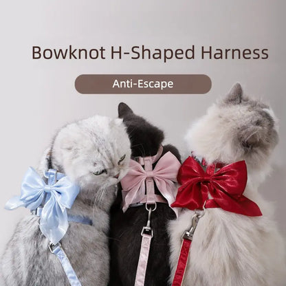 Cat Harness & Leash Set with Large Bow Anti-Escape Design for Small Medium Cats Anti-Breaking Not Strangling for Safe Walks Collars