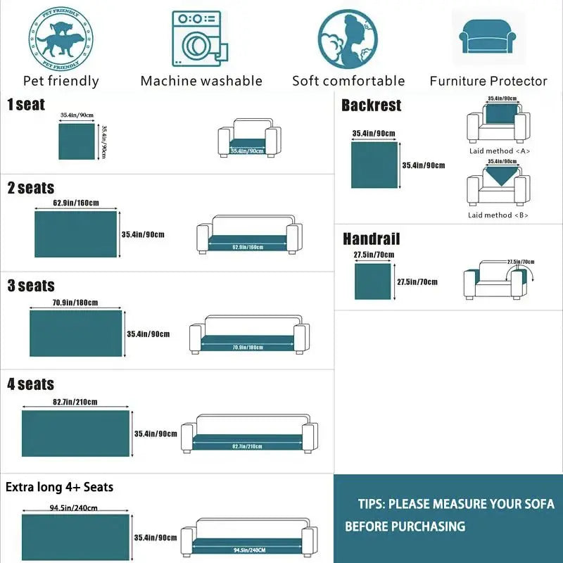 Premium Washable Couch Covers for Sectional Sofas, Pet-Friendly Slipcovers, Soft Fabric, Universal Fit for 1-4 Seat Sofas, Non-Slip Design, Easy to Use