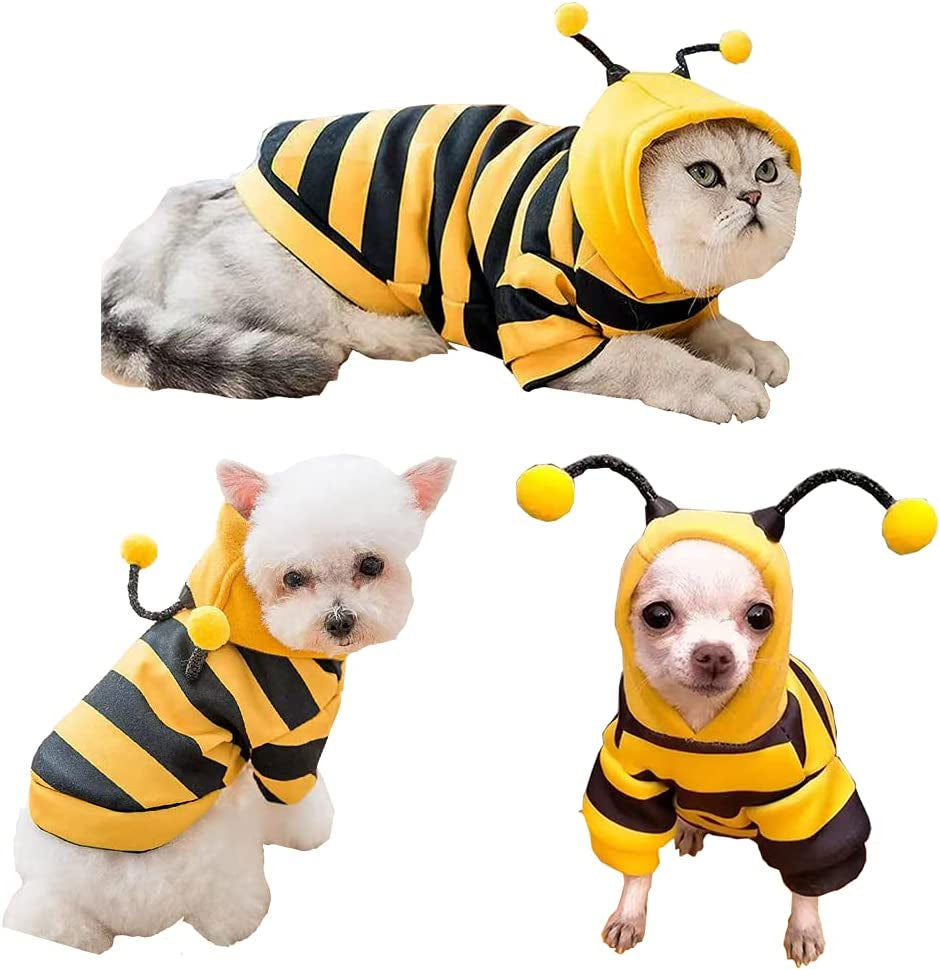 Premium Dog Hoodie Sweatshirt and Cat Sweater for Holidays, Warm Apparel for Small Pets - Yellow Cat Outfit, Puppy Hooded Coat, and Bee Costume for Halloween and Christmas (Yellow, X-Large)