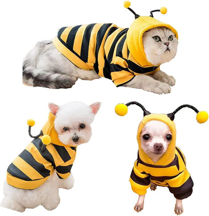 Premium Dog Hoodie Sweatshirt and Cat Sweater for Holidays, Warm Apparel for Small Pets - Yellow Cat Outfit, Puppy Hooded Coat, and Bee Costume for Halloween and Christmas (Yellow, X-Large)