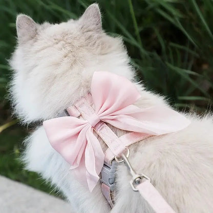 Cat Harness & Leash Set with Large Bow Anti-Escape Design for Small Medium Cats Anti-Breaking Not Strangling for Safe Walks Collars