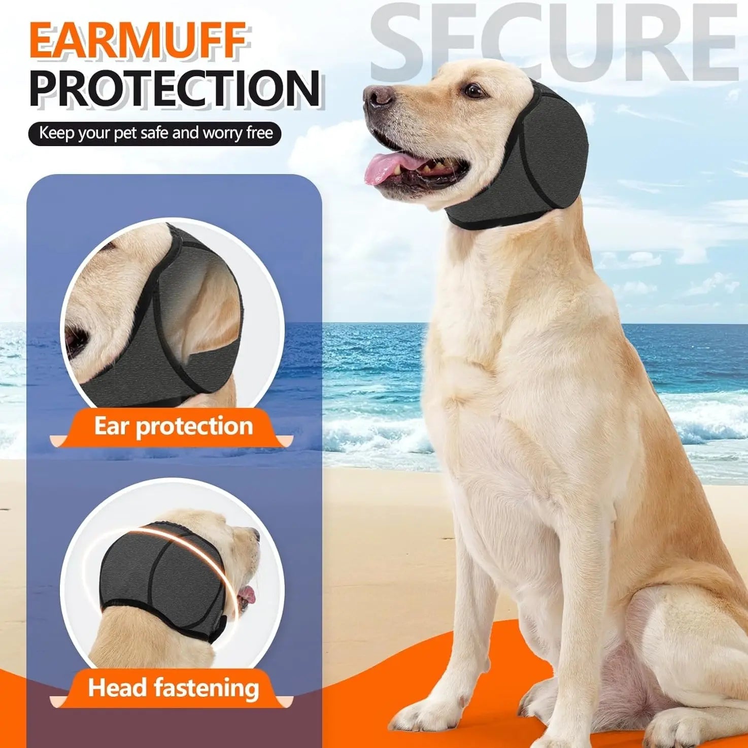 Dog Ear Protector Earmuffs and Bandana Set for Noise Reduction and Hearing Protection, Adjustable Design, Breathable Soft Material, Ideal for Swimming and Beach Use