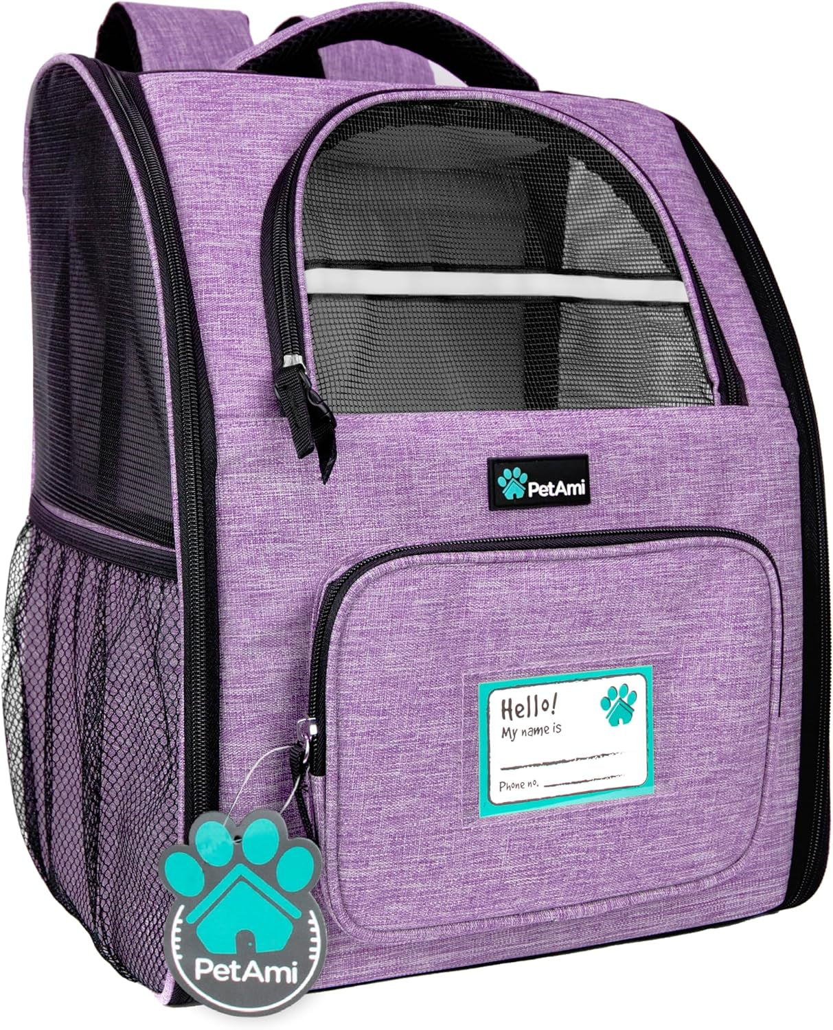 Ventilated Dog and Cat Backpack Carrier, Airline Approved for Pets up to 18 lbs, Ideal for Hiking, Camping, and Biking, Purple