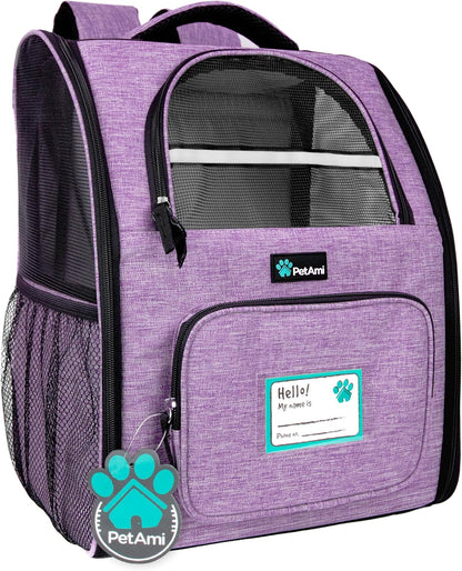 Ventilated Dog and Cat Backpack Carrier, Airline Approved for Pets up to 18 lbs, Ideal for Hiking, Camping, and Biking, Purple