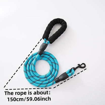 Reflective Dog Leash with Ergonomic Cushioned Handle and Dual-Layer Heavy-Duty Construction for Enhanced Control and Safety
