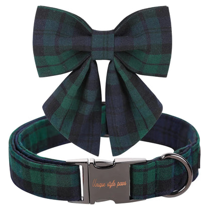 Elegant Plaid Dog Collar with Bow Tie - Adjustable Christmas Scottish Tartan Collar for Small, Medium, and Large Dogs, Perfect Holiday Gift for Pets
