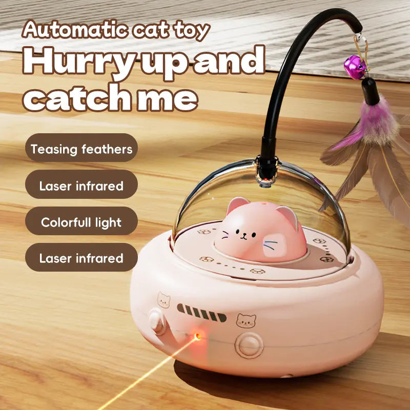 Interactive Automatic Cat Teaser Toy with Laser and Feather Combo - Smart Self-Playing Pet Toy for Engaging Kittens and Reducing Boredom