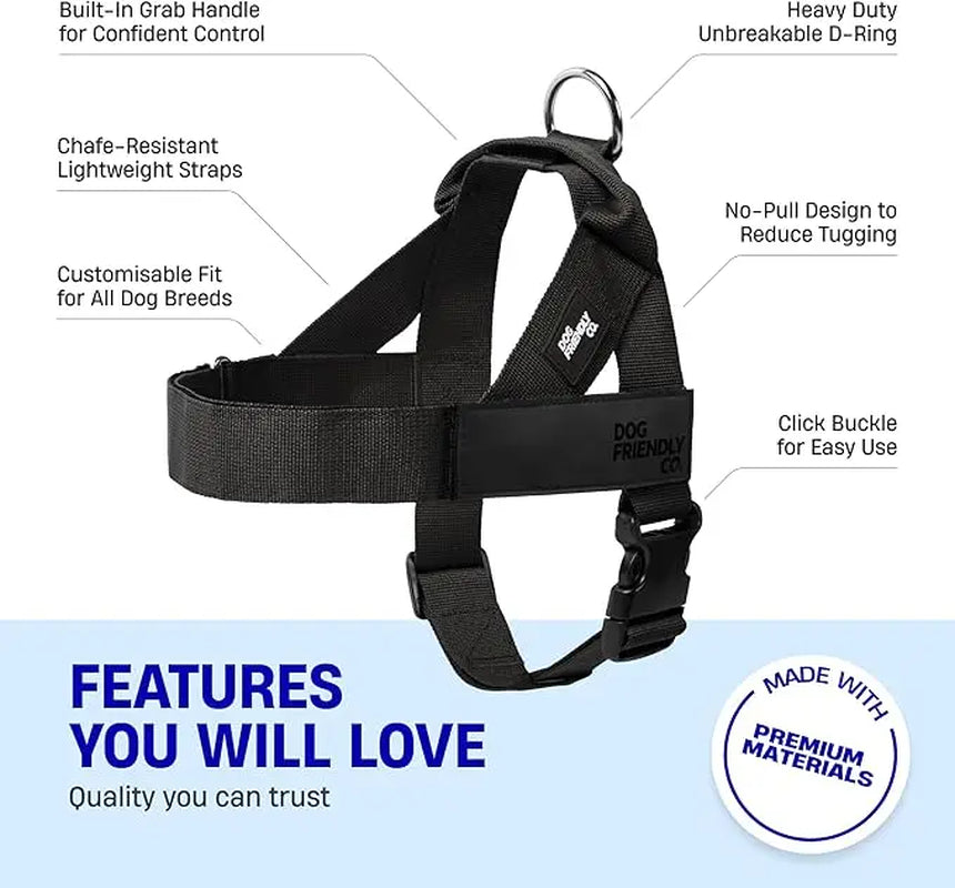 Dog Friendly Co. No-Pull Harness - Ergonomic Easy-Fit Design for Enhanced Safety and Comfort - Suitable for All Breeds - Lightweight and Chafe-Resistant Adjustable Straps