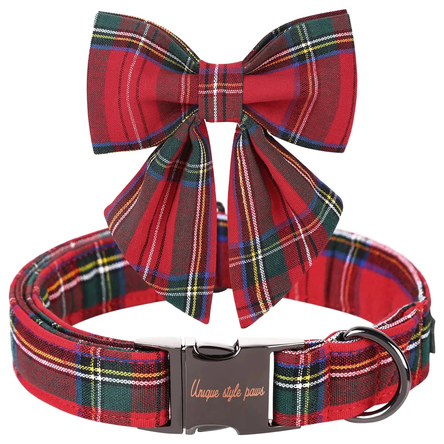 Elegant Plaid Dog Collar with Bow Tie - Adjustable Christmas Scottish Tartan Collar for Small, Medium, and Large Dogs, Perfect Holiday Gift for Pets