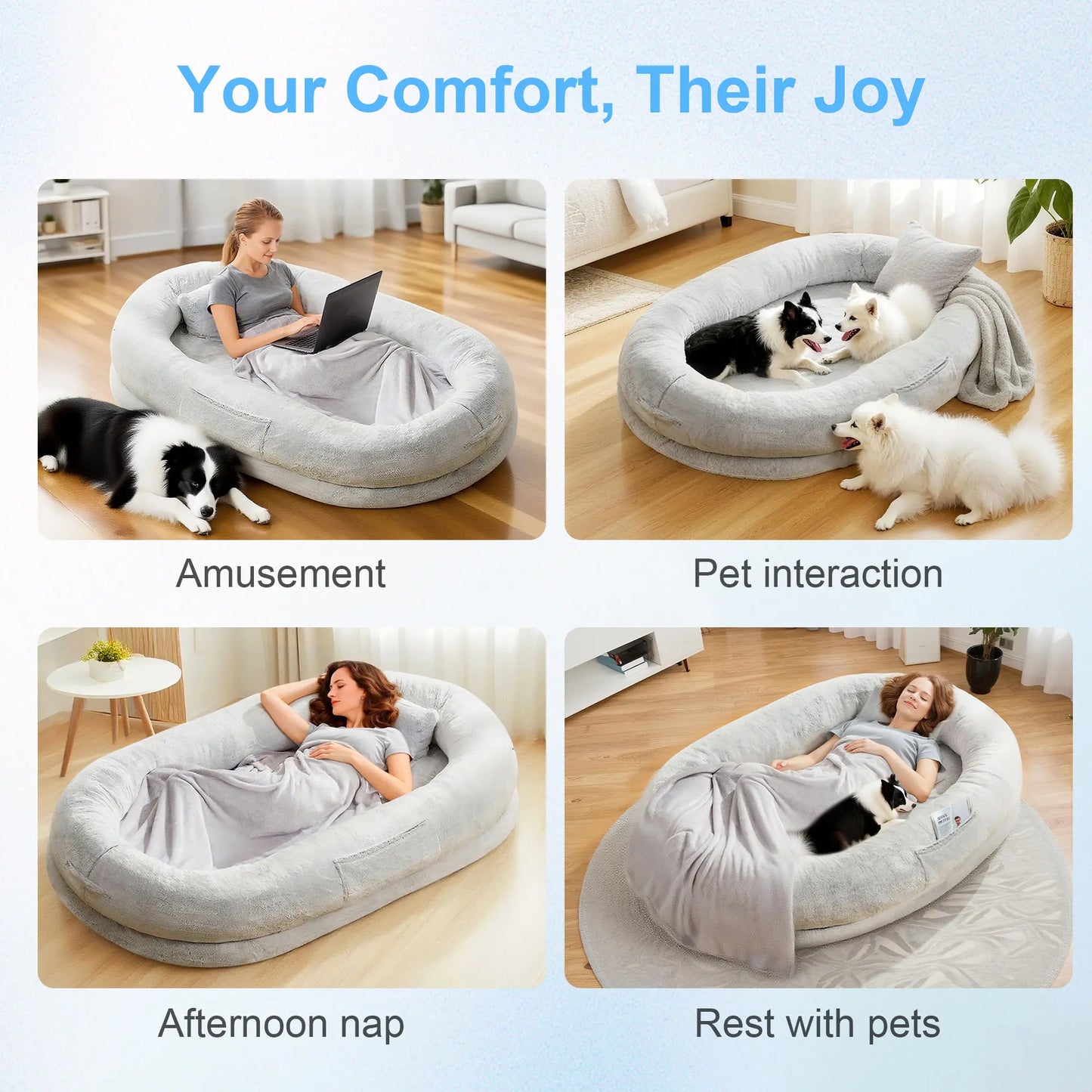 Extra Large Orthopedic Faux Fur Dog Bed for Adults and Pets – Comfortable Lounger with Pillow and Blanket, Washable Nap Bed, Ideal for Senior and Disabled Dogs, Perfect Gift for Pet Enthusiasts
