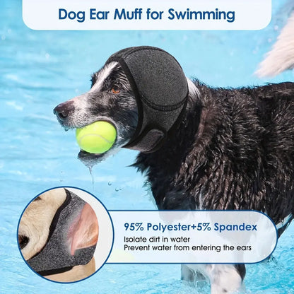 Dog Ear Protector Earmuffs and Bandana Set for Noise Reduction and Hearing Protection, Adjustable Design, Breathable Soft Material, Ideal for Swimming and Beach Use