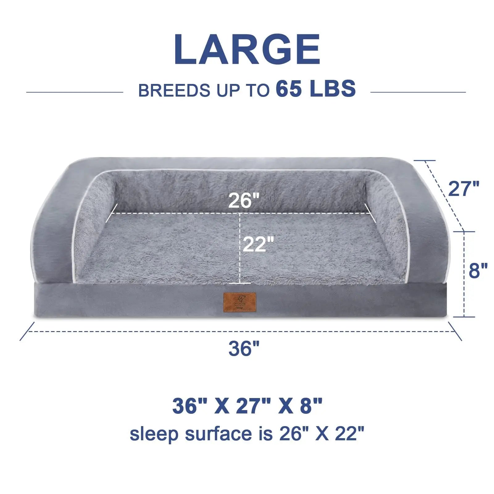 Premium Orthopedic Dog Bed for Large Breeds, Washable Sofa-Style Design with Removable Cover, Waterproof Structure and Nonslip Base, High Bolster Support