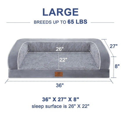 Premium Orthopedic Dog Bed for Large Breeds, Washable Sofa-Style Design with Removable Cover, Waterproof Structure and Nonslip Base, High Bolster Support