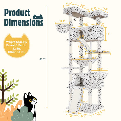 HOOMIC 81-Inch Large Cat Tree Tower - Multi-Level Climbing Structure with Condo, Hammock, and Scratching Post for Larger Cats, Available in Various Colors and Patterns