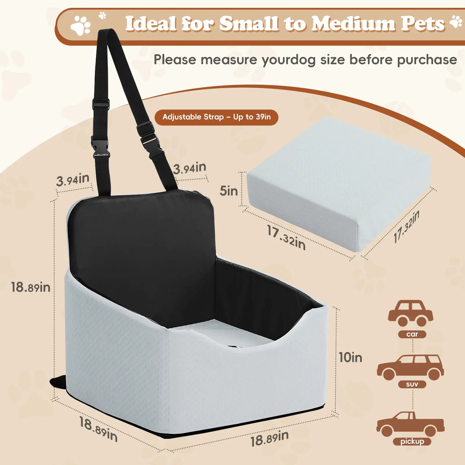 VALUXE Dog Car Booster Seat - All-Season Enclosed Design with Seat Belt Straps, Non-Slip and Waterproof Pet Travel Seat