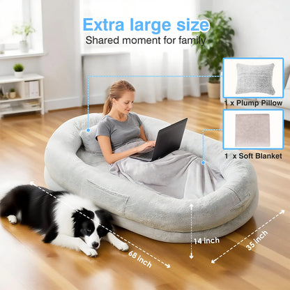 Extra Large Orthopedic Faux Fur Dog Bed for Adults and Pets – Comfortable Lounger with Pillow and Blanket, Washable Nap Bed, Ideal for Senior and Disabled Dogs, Perfect Gift for Pet Enthusiasts