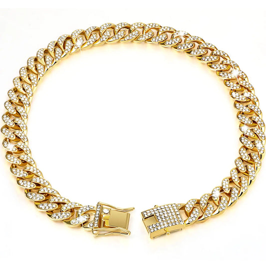 Rhinestone Dog Chain Necklace with Secure Buckle – Elegant Pet Accessory for Small, Medium, and Large Dogs