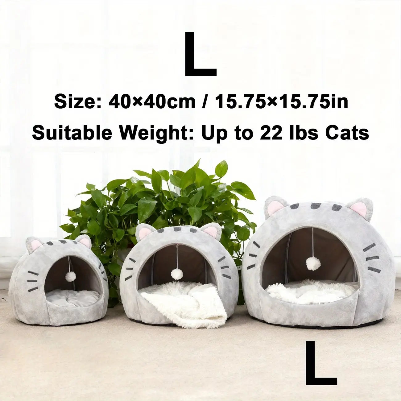 Cozy Semi-Enclosed Cat Cave Bed with Removable Pillow and Hanging Toy - Soft and Breathable Indoor Nest for Kittens