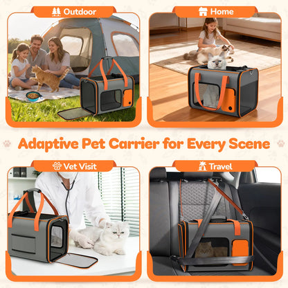 Portable Pet Carrier with Foldable Design for Convenient Storage, Removable and Washable Padded Bottom, Integrated Safety Buckle, Breathable Mesh Construction, Includes Handle and Adjustable Shoulder Strap.