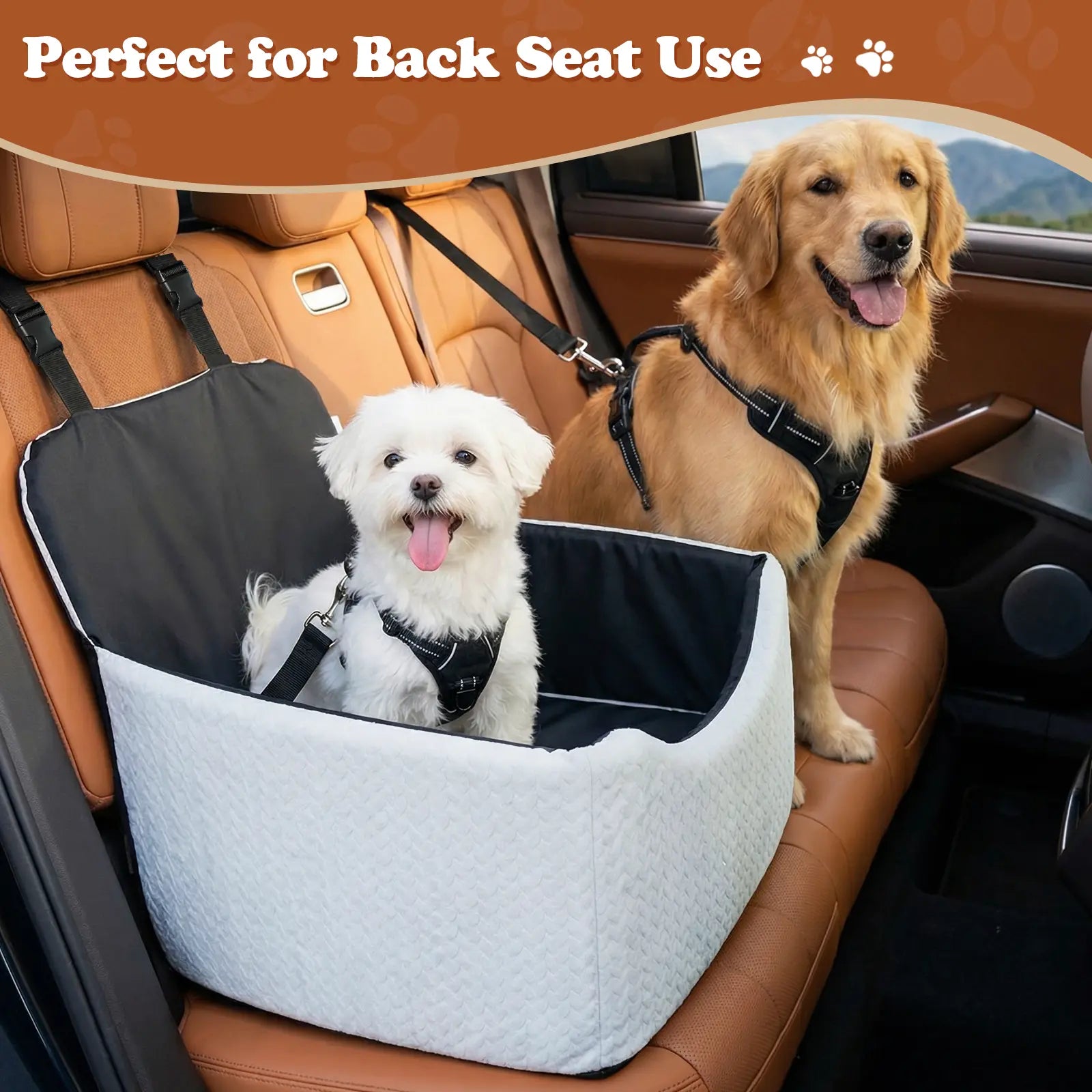 VALUXE Dog Car Booster Seat - All-Season Enclosed Design with Seat Belt Straps, Non-Slip and Waterproof Pet Travel Seat