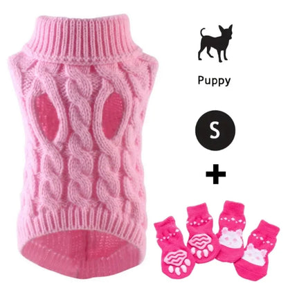 5-Piece Cozy Knitted Sweater Set for Cats and Dogs with 4 Matching Socks - Soft and Warm Pullover for Small Pets, Available in 5 Colors, Machine Washable, Ideal for Winter and Autumn