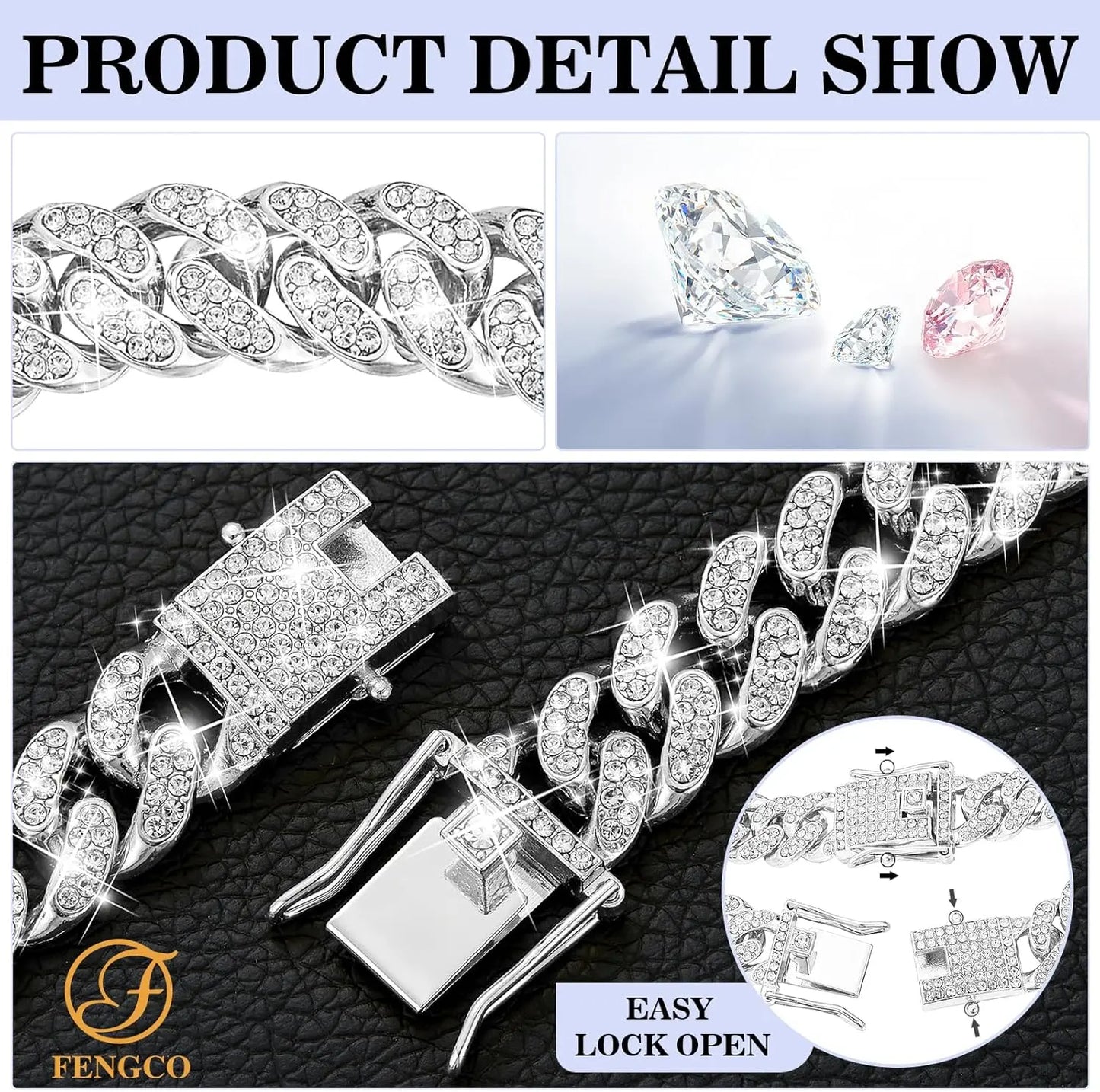Silver Diamond Cuban Link Dog Collar - 13mm Wide Metal Accessory for Small to Large Dogs and Cats (16 Inches)
