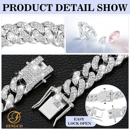 Silver Diamond Cuban Link Dog Collar - 13mm Wide Metal Accessory for Small to Large Dogs and Cats (16 Inches)