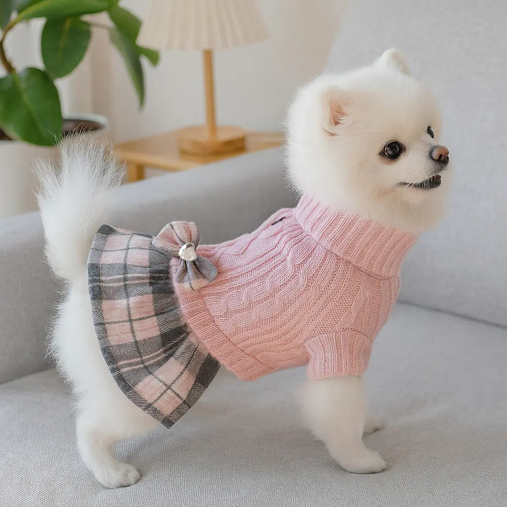 Dog Sweater Dress for Small Breeds - Winter Turtleneck Knitwear for Teacup Dogs, Yorkies, and Chihuahuas