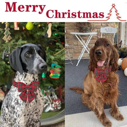 Elegant Plaid Dog Collar with Bow Tie - Adjustable Christmas Scottish Tartan Collar for Small, Medium, and Large Dogs, Perfect Holiday Gift for Pets