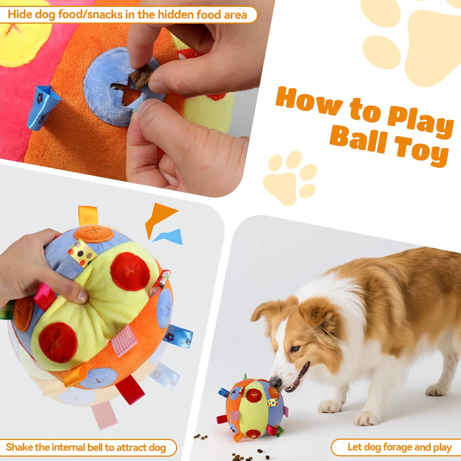Interactive Dog Snuffle Feeding Ball Toy for Slow Eating and Mental Stimulation, Includes Cotton Fillings and Bell for Enhanced Exercise and IQ Training