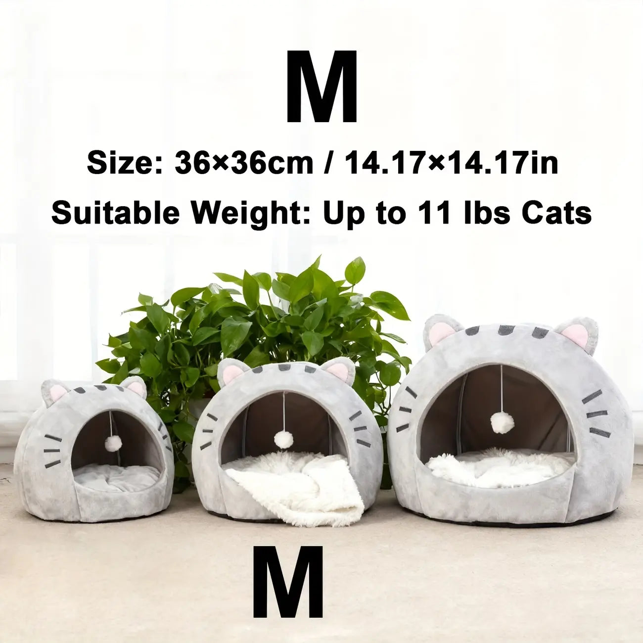 Cozy Semi-Enclosed Cat Cave Bed with Removable Pillow and Hanging Toy - Soft and Breathable Indoor Nest for Kittens