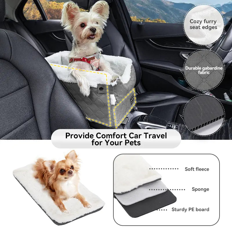 PETSFIT Center Console Dog Car Seat with Enhanced Safety Features, Washable Cushion, and 5-Year Warranty for Small Dogs Up to 8 lbs (Grey)