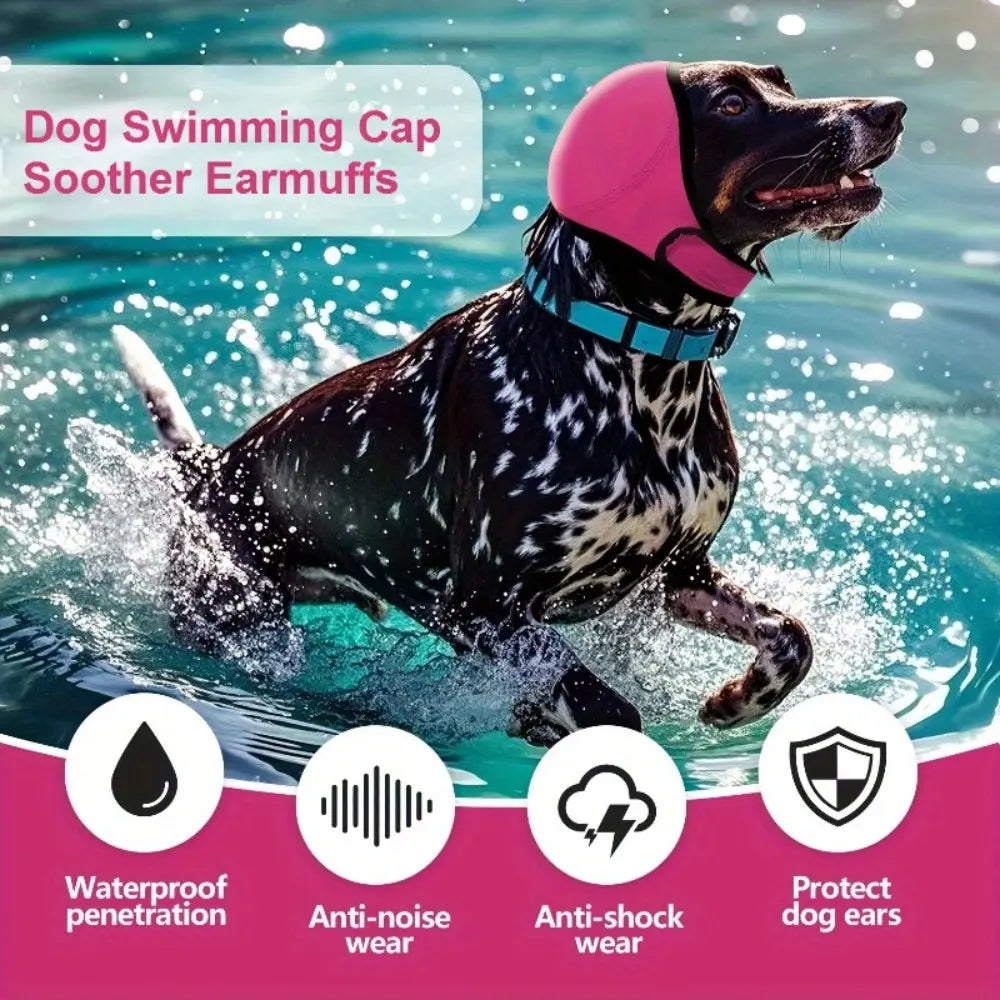 Dog Ear Protector Earmuffs and Bandana Set for Noise Reduction and Hearing Protection, Adjustable Design, Breathable Soft Material, Ideal for Swimming and Beach Use