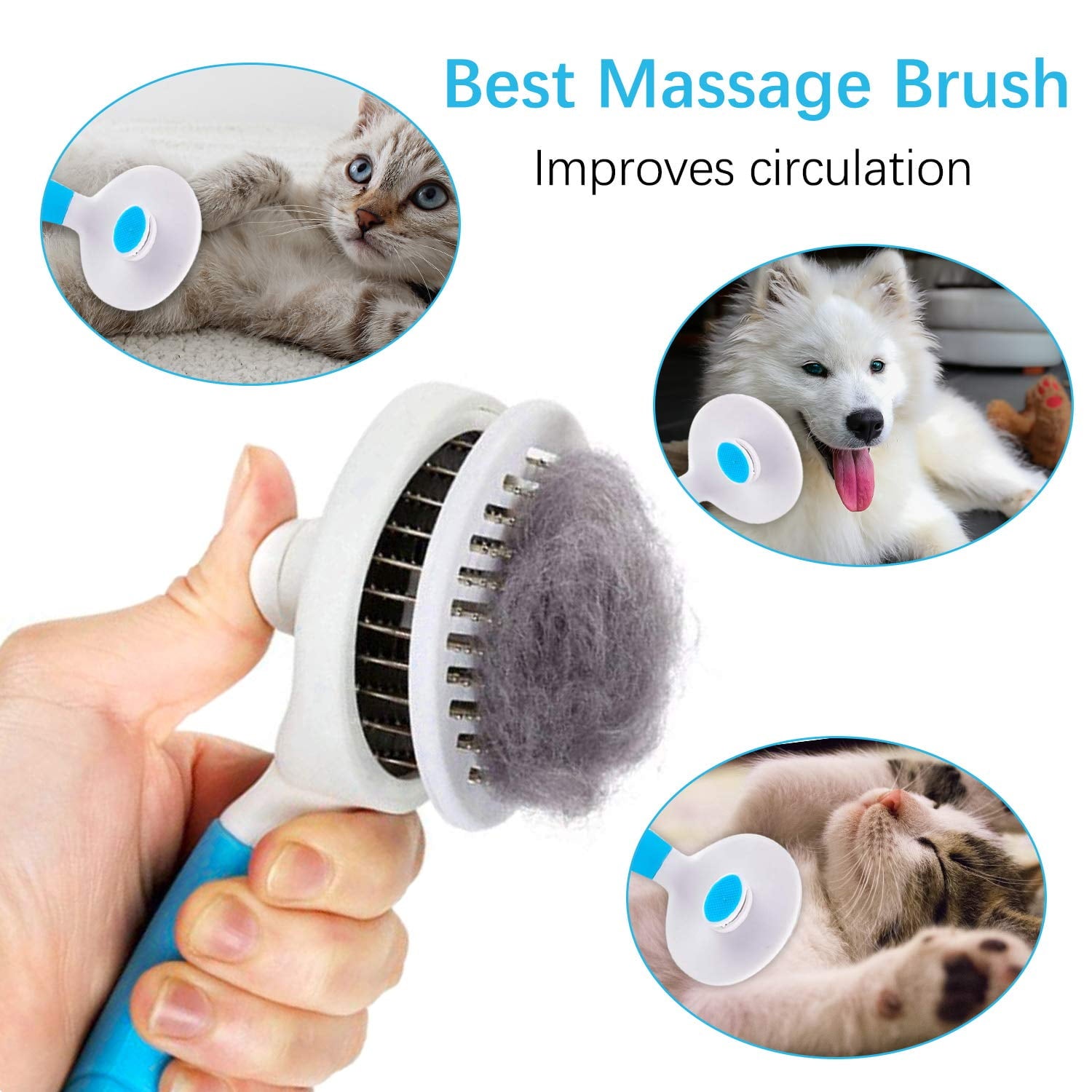 Professional Self-Cleaning Slicker Brush for Dogs and Cats - Effective Pet Grooming Tool for Removing Loose Undercoat, Mats, and Tangled Hair with Integrated Flea Comb