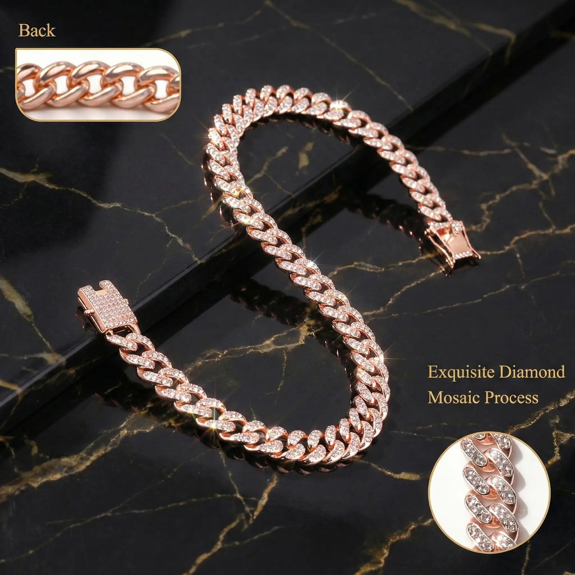Rose Gold Diamond-Embellished Cuban-Style Cat Chain for Medium and Small Cats with Secure Buckle; Elegant Pet Jewelry Accessory