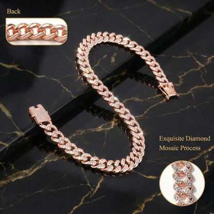 Rose Gold Diamond-Embellished Cuban-Style Cat Chain for Medium and Small Cats with Secure Buckle; Elegant Pet Jewelry Accessory
